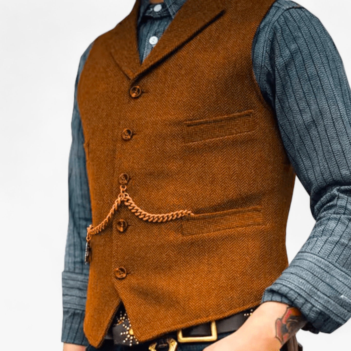 Benson Men's Business Suit Vest | High-Quality Wool, Timeless Herringbone 5