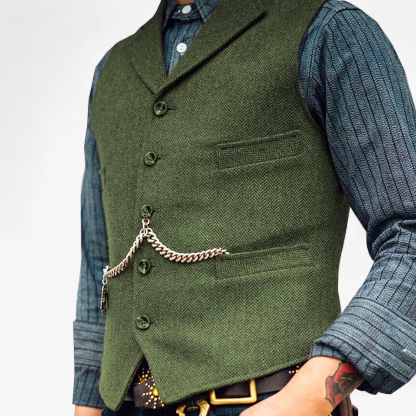Benson Men's Business Suit Vest | High-Quality Wool, Timeless Herringbone 6