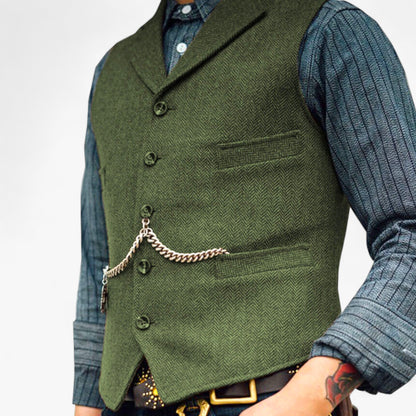 Benson Men's Business Suit Vest | High-Quality Wool, Timeless Herringbone 6