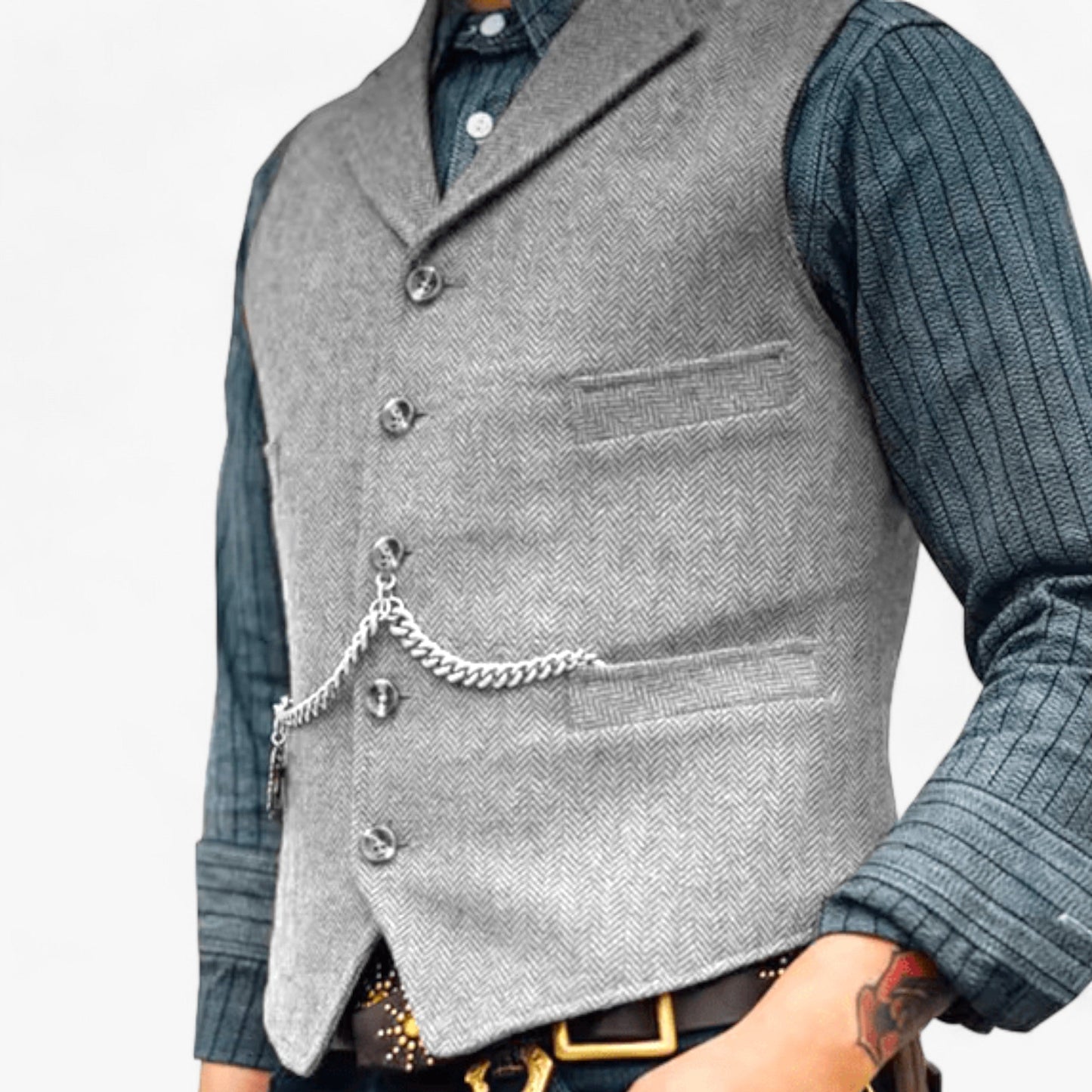 Benson Men's Business Suit Vest | High-Quality Wool, Timeless Herringbone 7