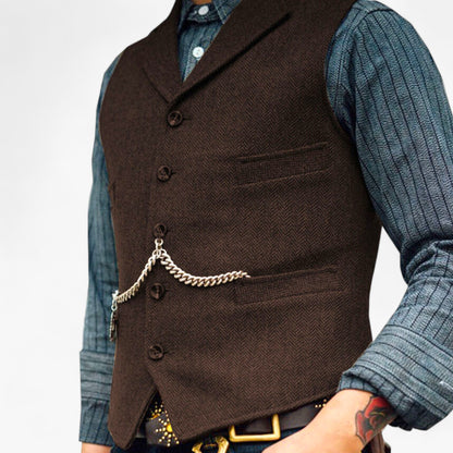 Benson Men's Business Suit Vest | High-Quality Wool, Timeless Herringbone 8