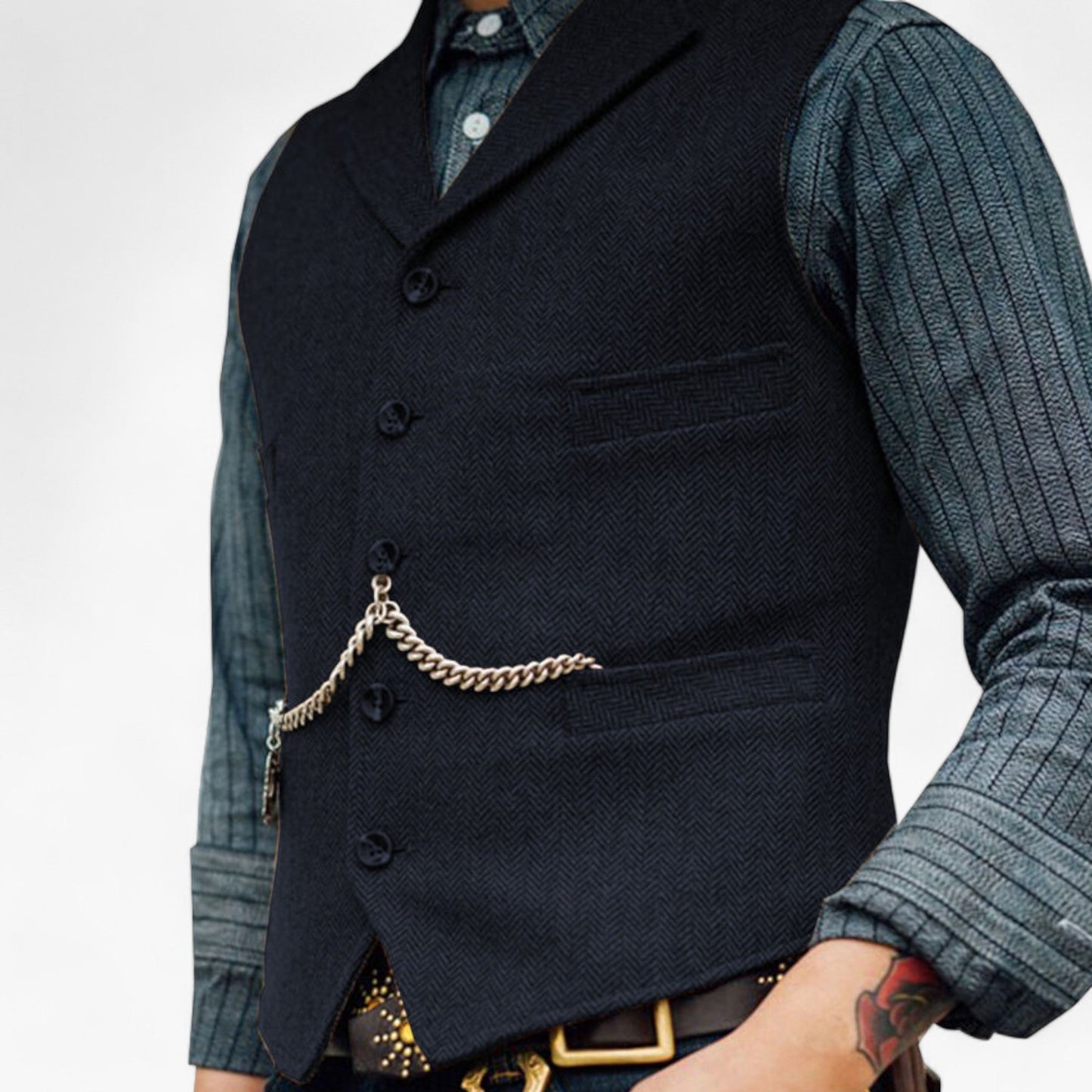 Benson Men's Business Suit Vest | High-Quality Wool, Timeless Herringbone 9