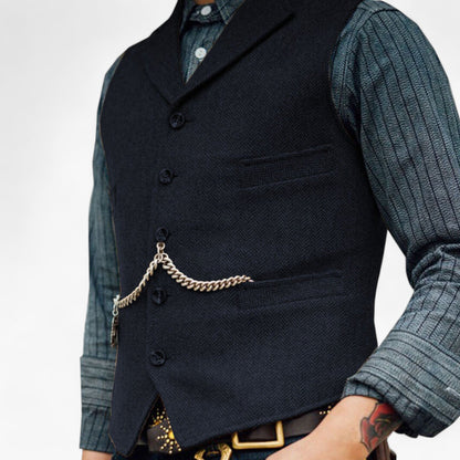 Benson Men's Business Suit Vest | High-Quality Wool, Timeless Herringbone 9