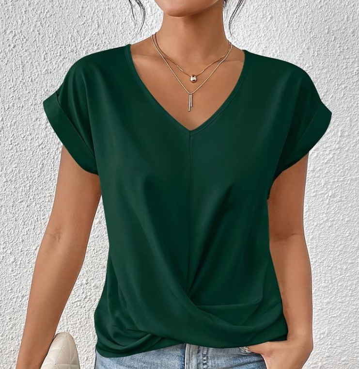 CELIN | V-Neck Top with Wrapped Hem and Casual Detail 0