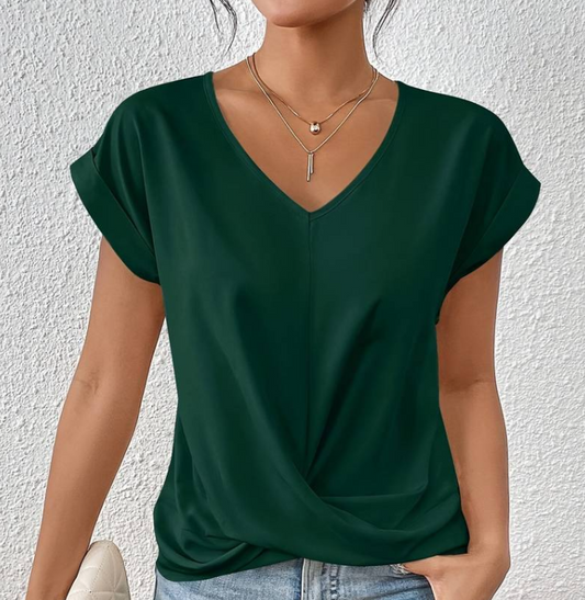 CELIN | V-Neck Top with Wrapped Hem and Casual Detail 0