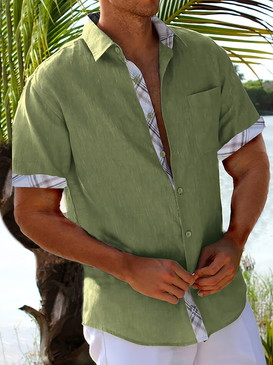 Caden Men's Casual Shirt | Graphic Check Pattern, Short Sleeves 0