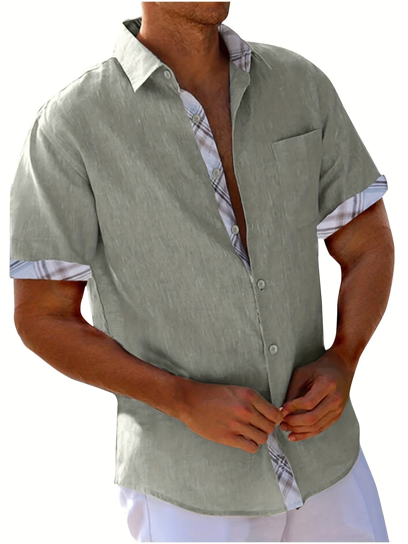 Caden Men's Casual Shirt | Graphic Check Pattern, Short Sleeves 8