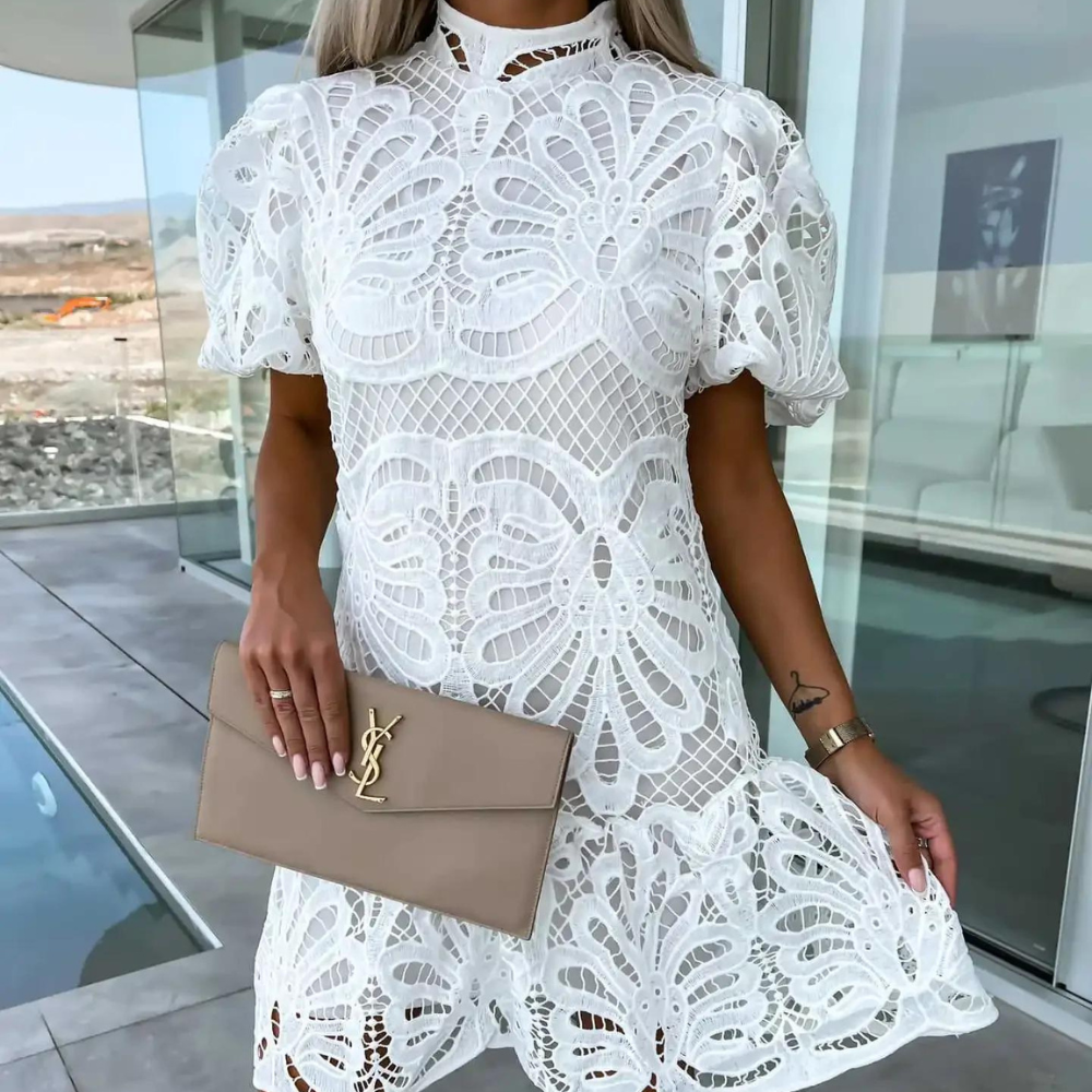 Celina – Fashionable lace dress with puff sleeves for women 3