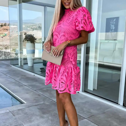 Celina – Fashionable lace dress with puff sleeves for women 4