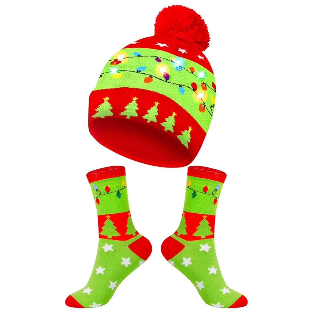 Christmas GlowWear Beanie Set | LED Lights, Soft Knit Material and Matching Socks 6