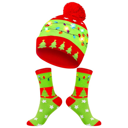 Christmas GlowWear Beanie Set | LED Lights, Soft Knit Material and Matching Socks 6
