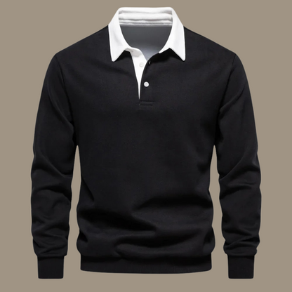 Cori Men's Sweater Black | Soft Breathable Fabric, Elegant Polo Collar 3