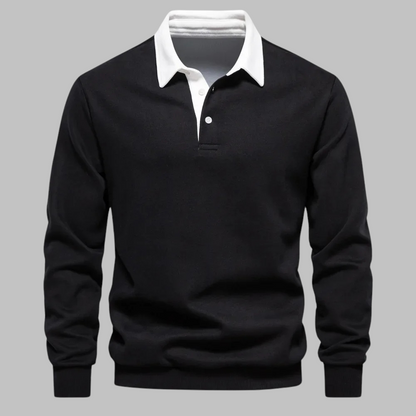 Cori Men's Sweater Black | Soft Breathable Fabric, Elegant Polo Collar 4