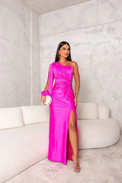 DALINA | One-Shoulder Wedding Guest Maxi Dress with Split 11