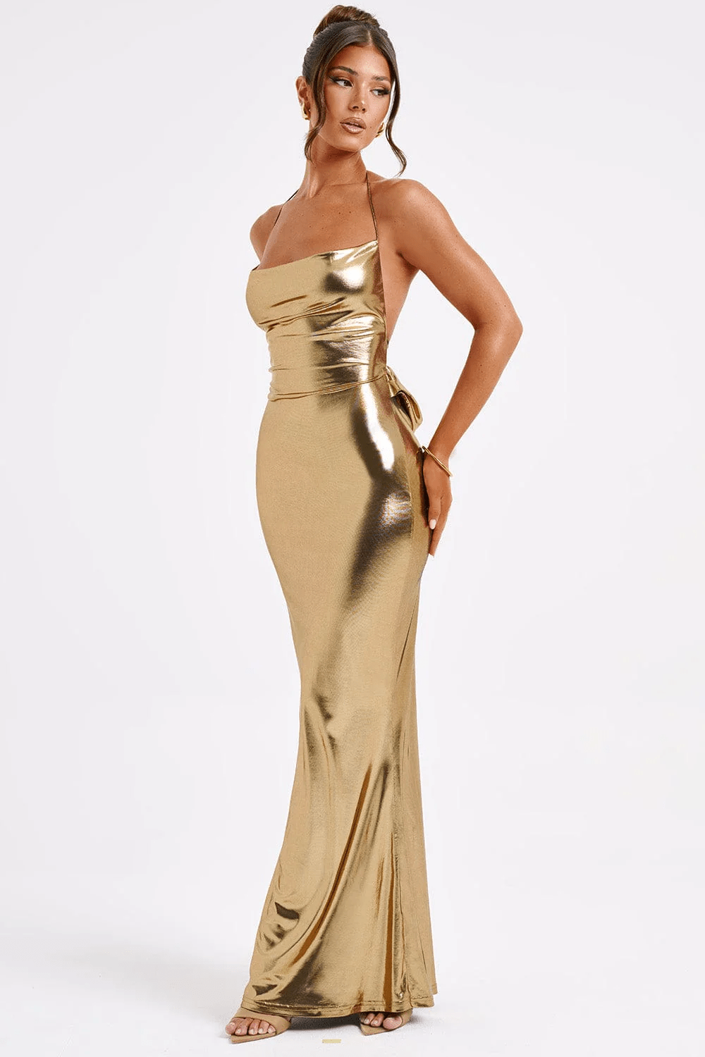 ELENORA | Metallic maxi dress with low back 0