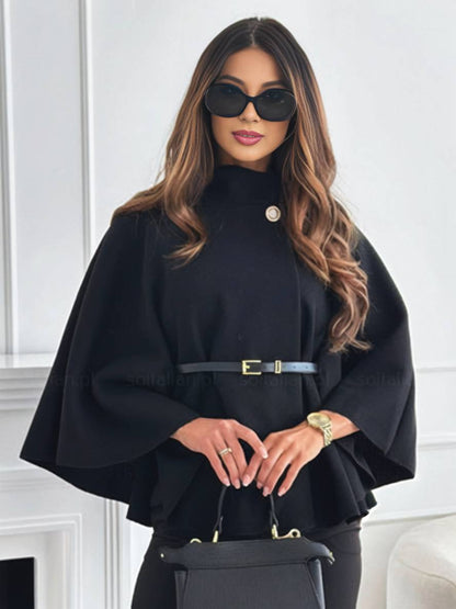 ÉLINOR | Short poncho coat with belt and batwing sleeves 10