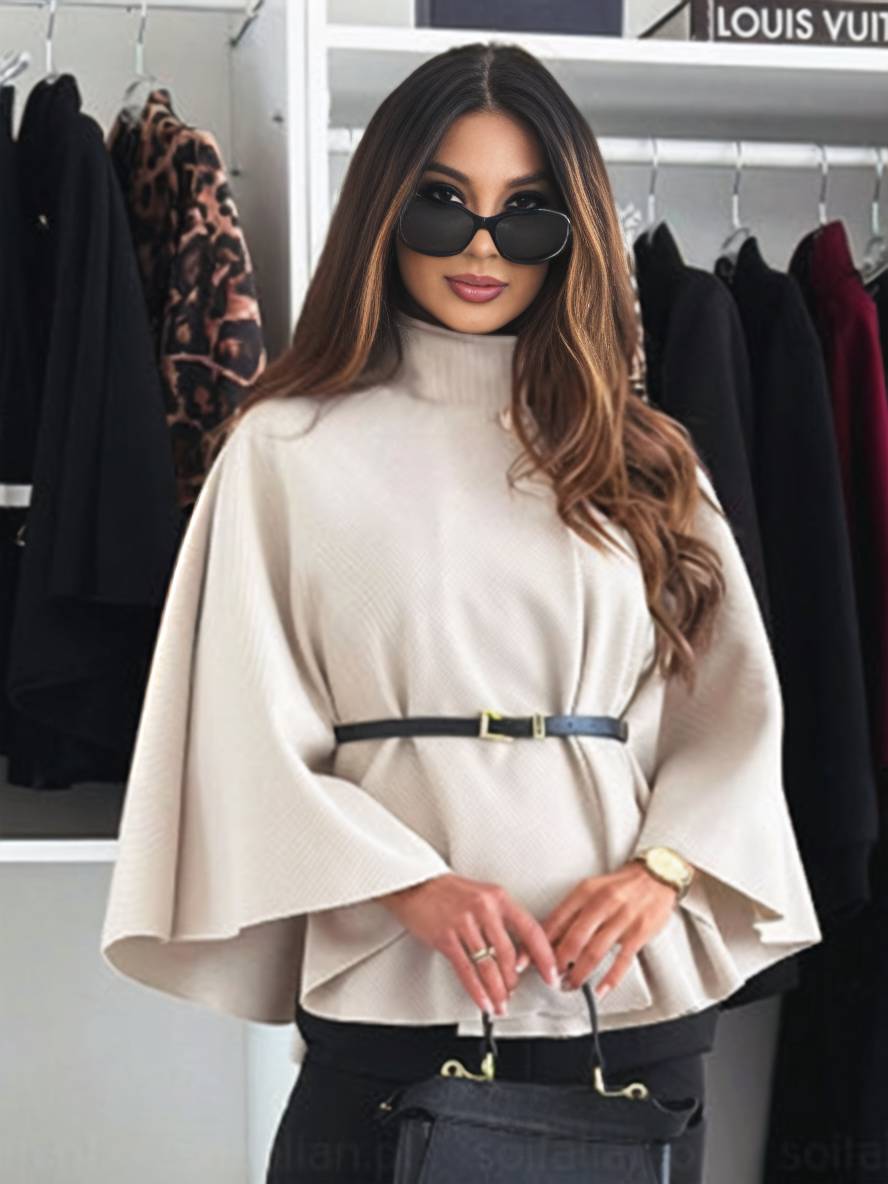 ÉLINOR | Short poncho coat with belt and batwing sleeves 11