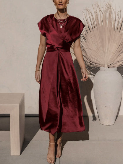 Elaria | Elegant Midi Evening Dress with Layered Sleeves 7