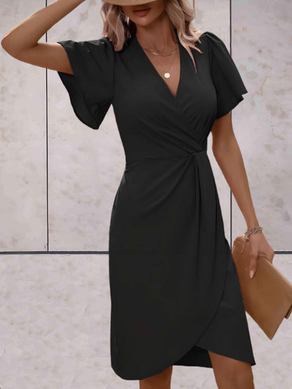 Elegant Wrap Dress with Flowy Sleeves | Slim Fit Cocktail Dress 1