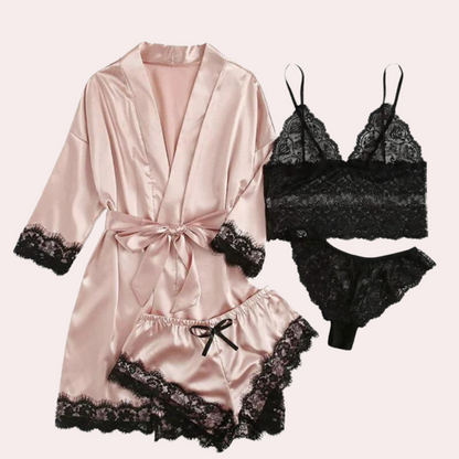 Élodie Nuit | Luxury 4-Piece Satin Sleep Set with Lace 6
