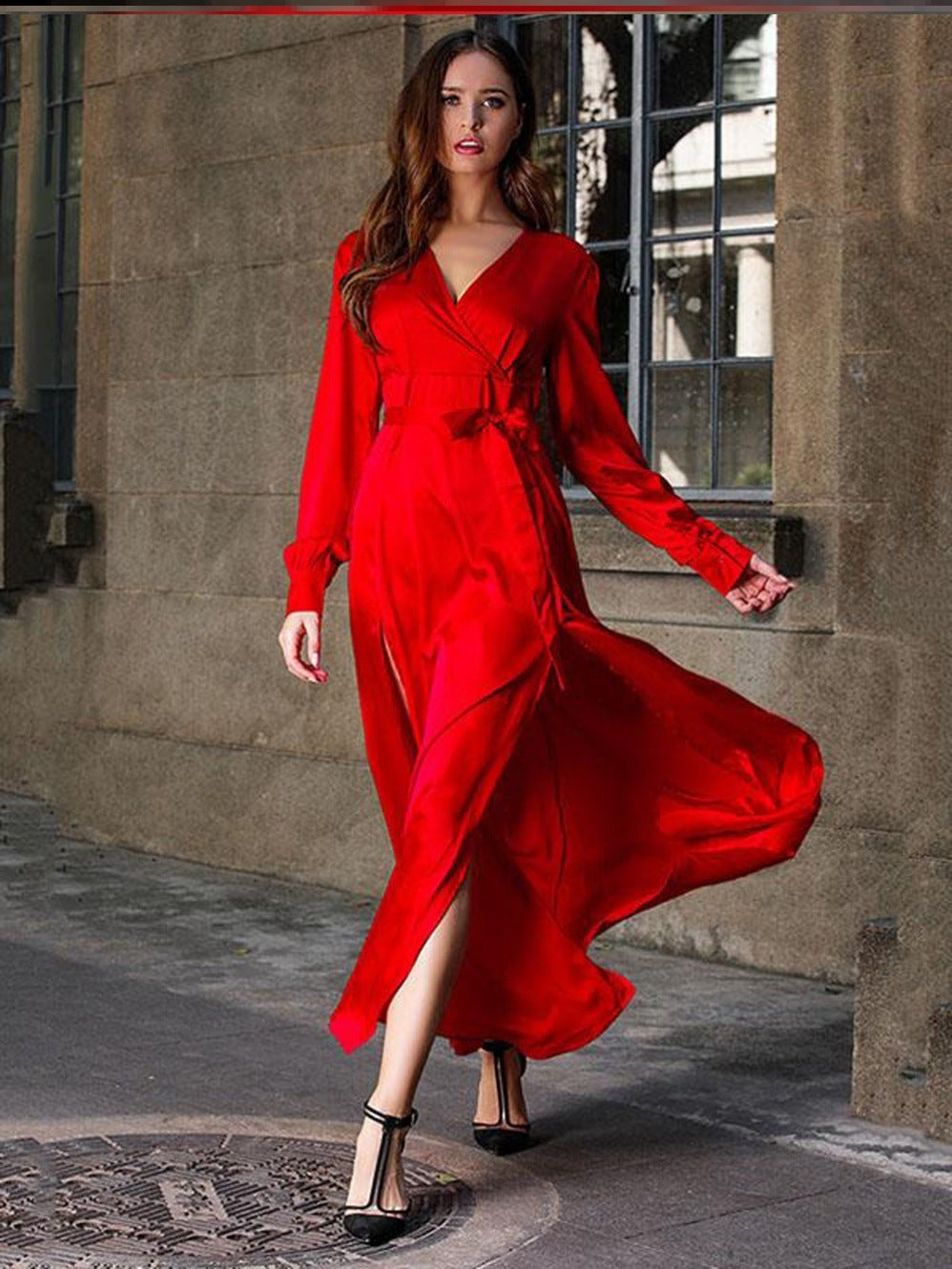 Evelyn Women's Dress | Luxurious V-neck with Long Sleeves, Flattering Fit 3