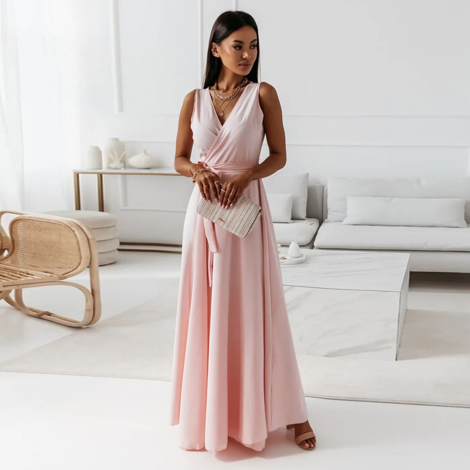 Evelyn Women's Maxi Dress | Sleeveless, V-neck, Elegant Style 0