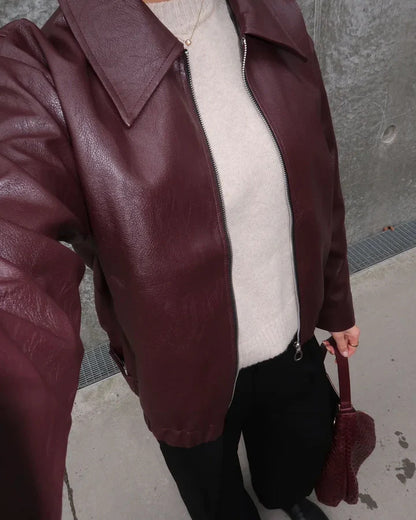 Evelyn Women's Winter Coat | Soft PU leather, Burgundy 3