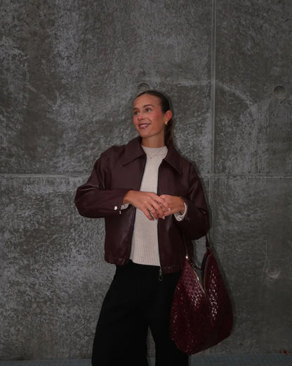 Evelyn Women's Winter Coat | Soft PU leather, Burgundy 8
