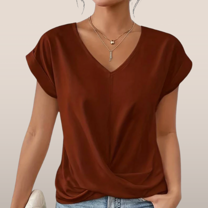 Evina | Loose-fitting women's T-shirt with V-neck and Crossed Detail 1