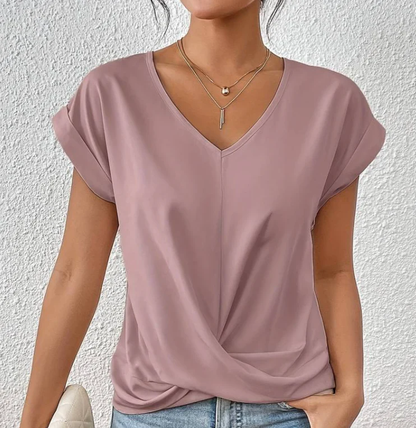 Evina | Loose-fitting women's T-shirt with V-neck and Crossed Detail 3