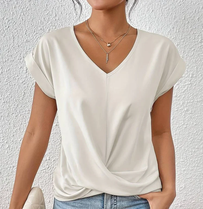 Evina | Loose-fitting women's T-shirt with V-neck and Crossed Detail 8