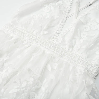FIORELLA | White lace dress with floral embroidery 2
