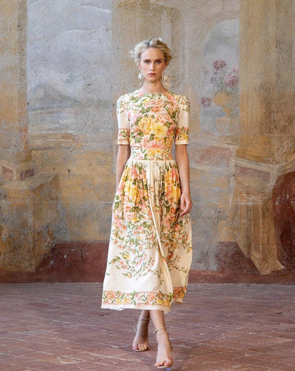 FLORLLA | Floral midi dress with elegant flair 0
