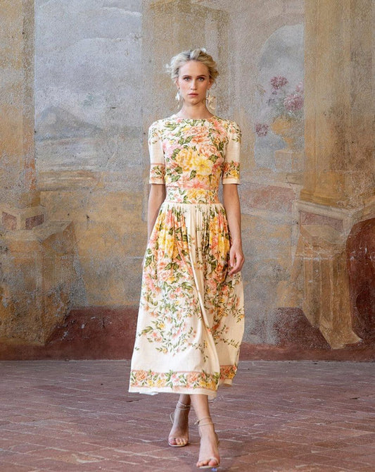 FLORLLA | Floral midi dress with elegant flair 1