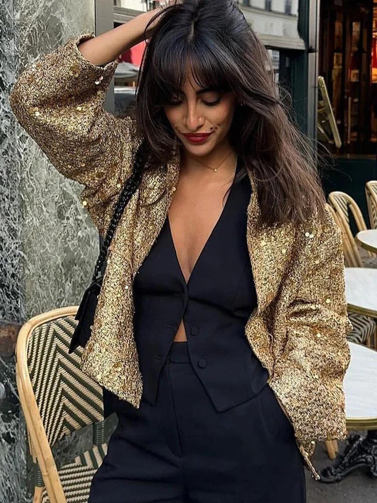Gina Ladies' Jacket | Gold Sequins, Elegant Polyester 1