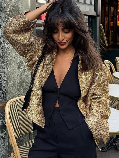 Gina Ladies' Jacket | Gold Sequins, Elegant Polyester 1