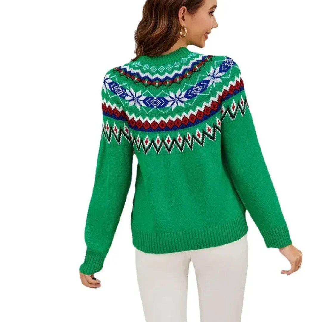 Gina Women's Christmas Sweater | Regular Fit, Green with Norwegian Pattern 1