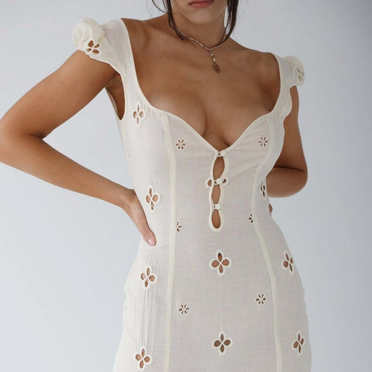 Isabella - Vintage Embroidered Fishtail Midi Dress | Romantic, Elegant & Breathable 0