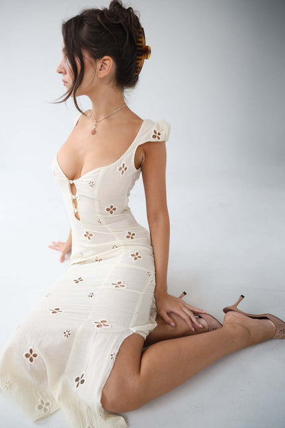 Isabella - Vintage Embroidered Fishtail Midi Dress | Romantic, Elegant & Breathable 3