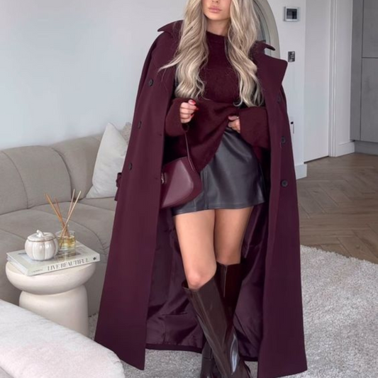 Isla Women's Winter Coat | Burgundy, Long and Elegant Polyester-Wool Blend 1