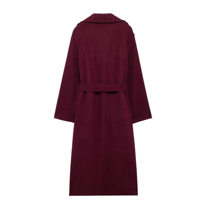 Isla Women's Winter Coat | Burgundy, Long and Elegant Polyester-Wool Blend 2