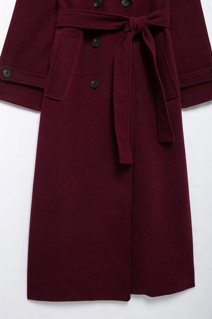 Isla Women's Winter Coat | Burgundy, Long and Elegant Polyester-Wool Blend 4