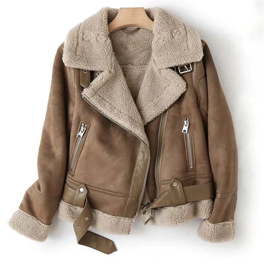 Jade Women's Jacket | Black Leather with Sherpa Lining, Edgy and Elegant 0