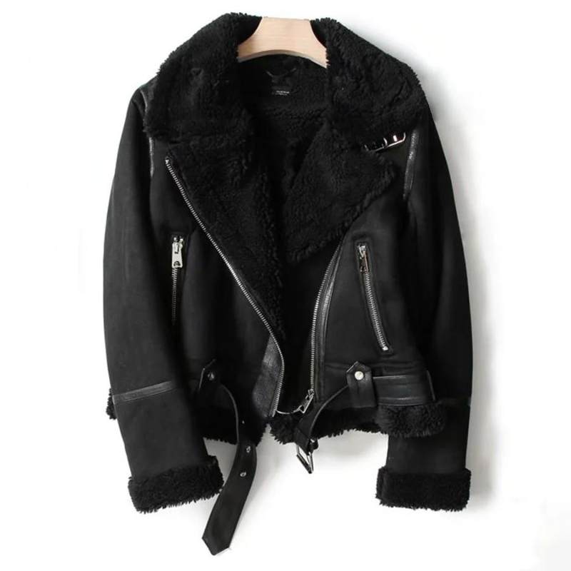 Jade Women's Jacket | Black Leather with Sherpa Lining, Edgy and Elegant 2