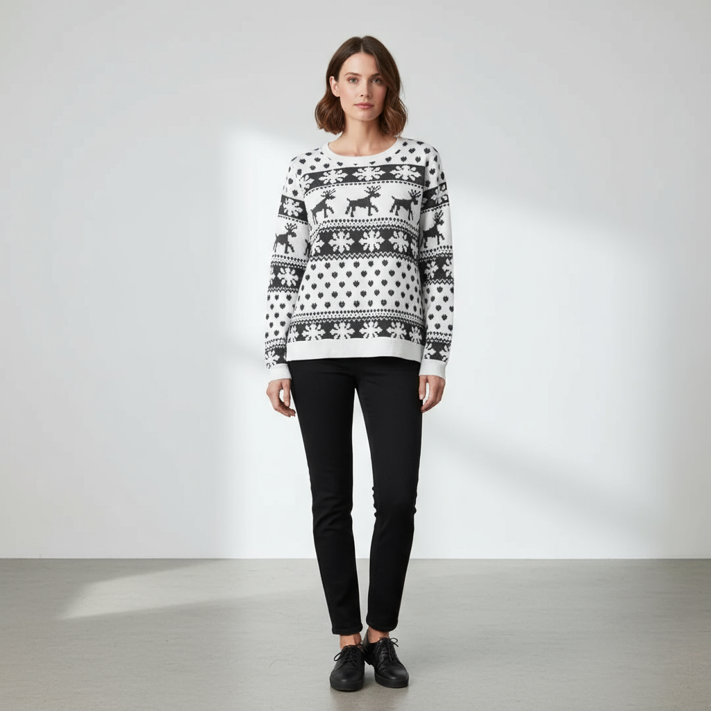 Kendra Women's Christmas Sweater | Knitted Fabric with Reindeer, Comfortable Fit 2