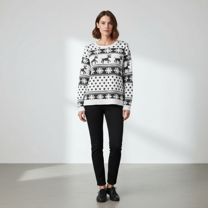 Kendra Women's Christmas Sweater | Knitted Fabric with Reindeer, Comfortable Fit 2