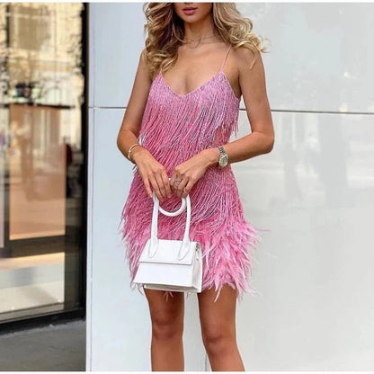 LÉONA | Cocktail dress with sequins and feather accents 5