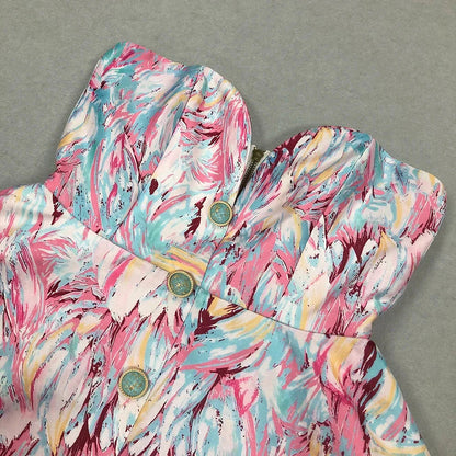 LEONTINA | Sculptural Strapless Mini Dress with Abstract Print 5