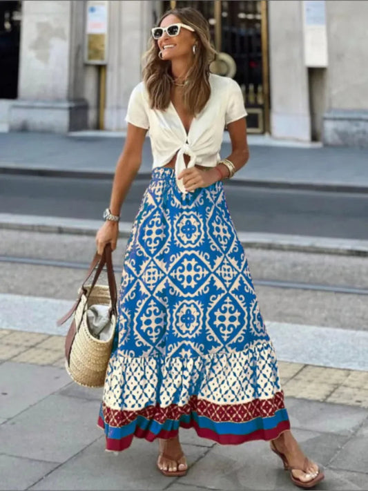 LIORA | Midi skirt with retro print and playful ruffles 1