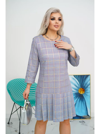 LISETTE | Checked A-line dress with charming pleats 0
